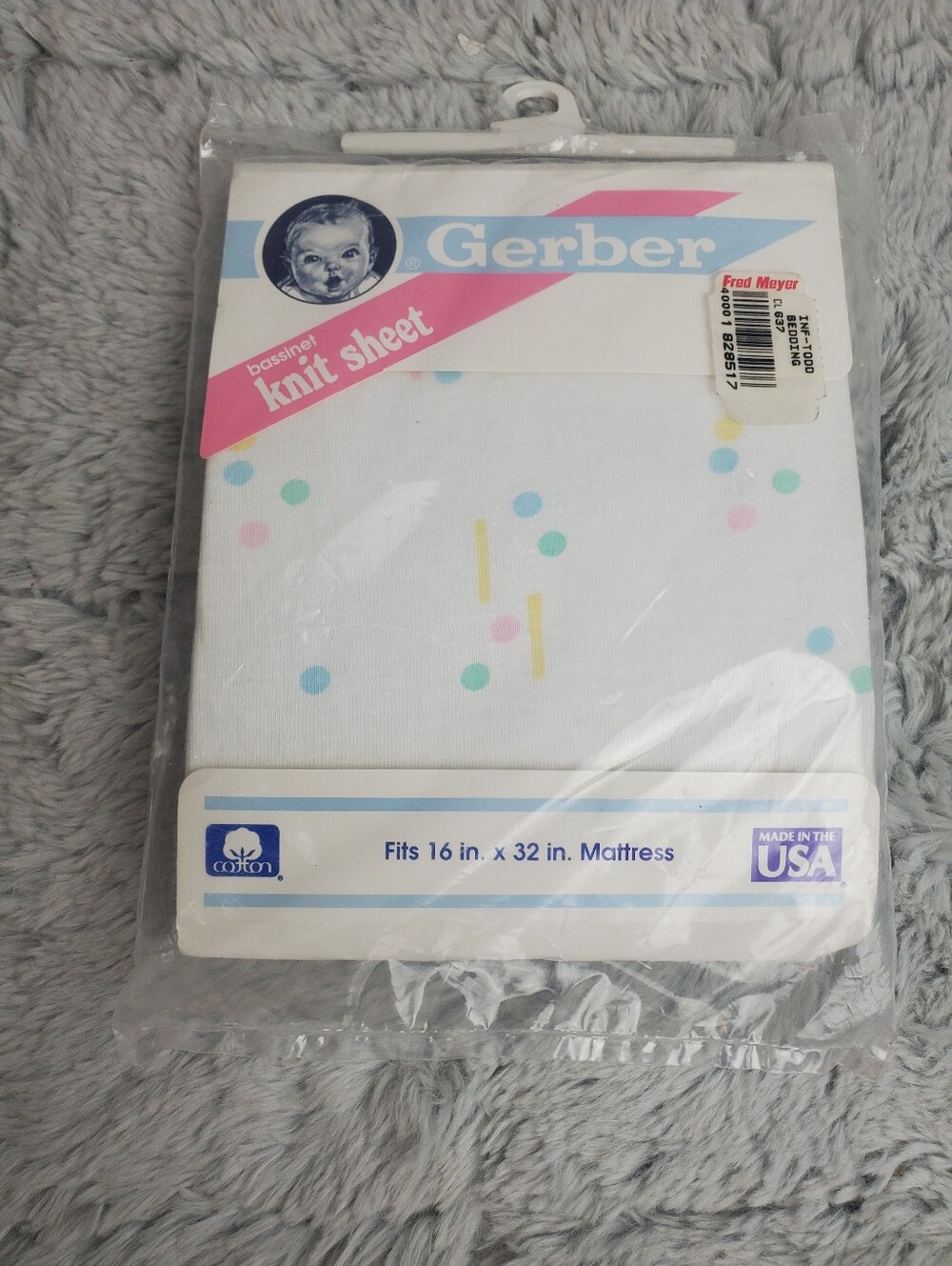 Vintage Gerber Bassinet Knit Sheet 16 x 32 Pastel Polkadots 100% Cotton USA